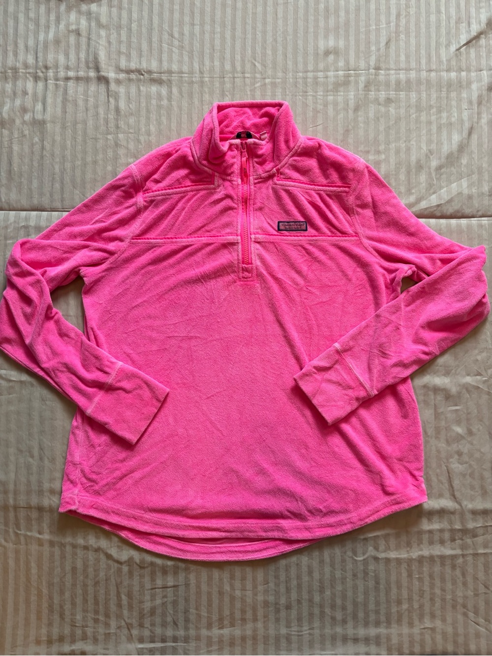 Vineyard Vines Women's Terry Towel Shep Shirt 1/4 Zip L Fucshia Pink Thumbholes